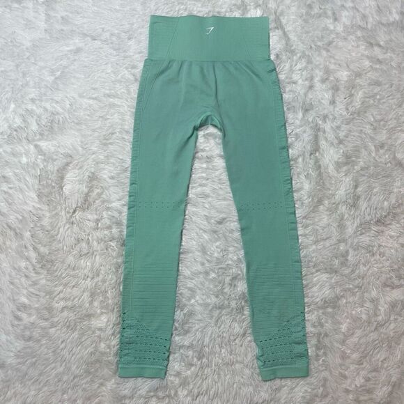 Gymshark Leggings Energy Seamless Capri Size Small Aqua Blue Cutouts - Picture 10 of 13